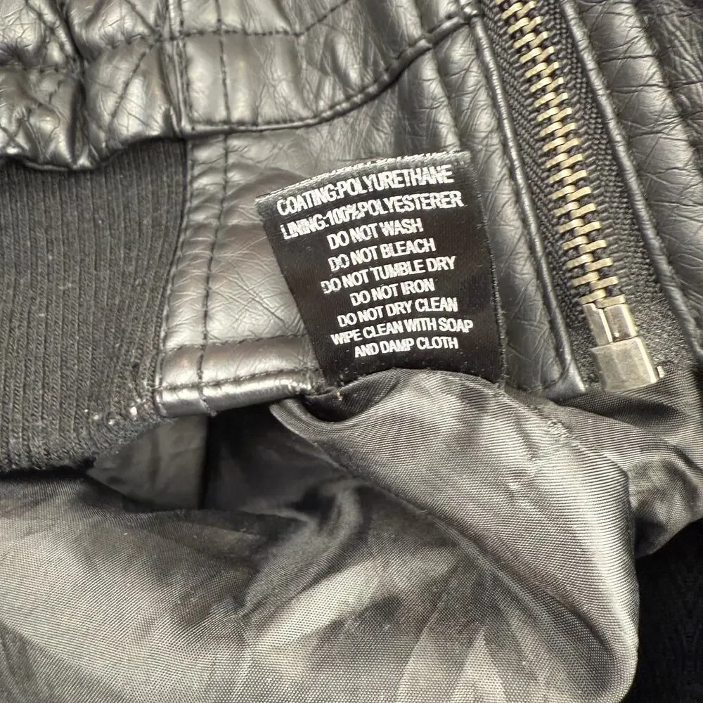 Lapis Women’s Faux Leather Moto Bomber Jacket Black Quilted size Large Edgy